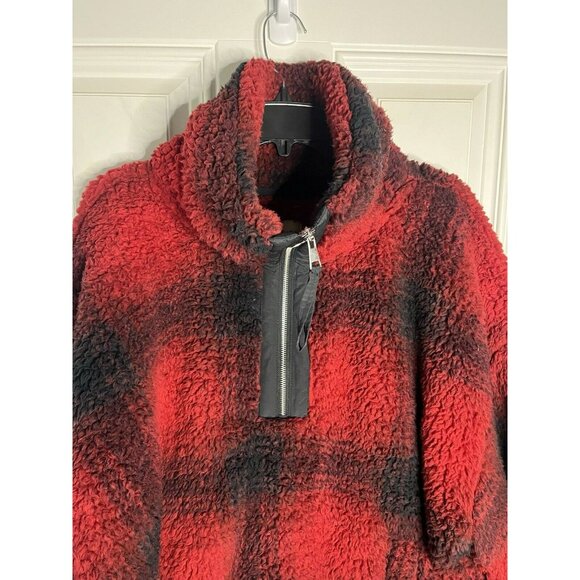 Abercrombie & Fitch NEW Red Black Fleece HALF ZIP Teddy Jacket Coat Size XXL - Picture 2 of 5